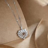 Luxury 18K White Gold Natural Diamond Heart Pendant Necklace Ladies Engagement Party High Jewelry