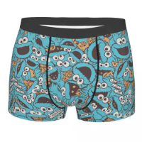 Male Fashion Cookie Monster Nom Nom Nom Underwear Cartoon Sesame Street Boxer Briefs Stretch Shorts Panties Underpants