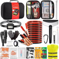 AUTODECO Roadside Emergency Kit Car Safety Kit with Jumper Cables Car Kits for Emergency Black