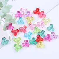100Pcs/Lot 10mm Colorful Transparent Straight Hole Acrylic Trident Beads For Jewelry Making DIY Bracelet Necklace Accessories