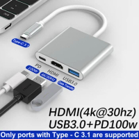 3 in 1 USB Type C Hub to 4K HDMI HDTV Type-C USB 3.0 For Ipad Pro 2018 2020 Huawei Samsung S8 Plus Tablet PC Accessories