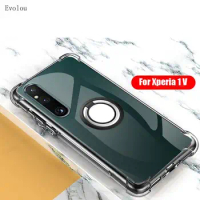 Magnetic Ring Holder Case For Sony Xperia 1V 10V 5V Transparent Silicone Shockproof Airbag Cover For Xperia 1 10 5 IV V III Ace2