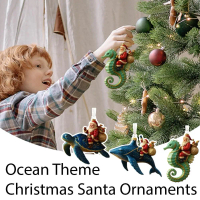 Hiasan Krismas bertema lautan dengan Santa, hiasan pokok Krismas akrilik 2D W3U6