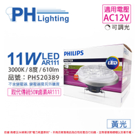 PHILIPS飛利浦 LED 11W 3000K 黃光 8度 12V 可調光 AR111 高演色 燈泡 _ PH520389