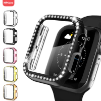 Glass+Watch Cover for Apple Watch 45mm 41mm 40mm 44mm 38mm 42mm Bling Case Diamond Bumper Protector for iwatchSE 8 7 6 5 4 3 2 1