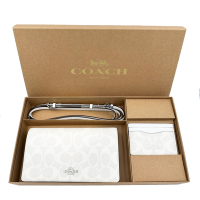 COACH 新款C LOGO長夾式小斜背包名片夾禮盒(白)