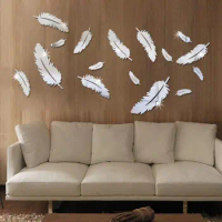 HOT SALES！！8Pcs/Set Feather Shape Mirror DIY Decorative Wall Sticker Living Room Home Decor Wholesale Dropshipping