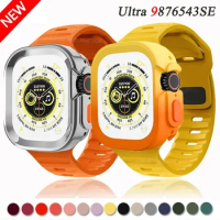 Case+Strap For Apple Watch band 45mm 44mm 40mm 41mm Ultra 2 49mm Soft Silicone bracelet for iWatch series 8 9 7 6 SE 5 4 correa