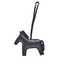 【Hermes 愛馬仕】經典RODEO GM馬兒造型小羊皮鱷魚皮拼接鑰匙圈/吊飾(大-黑色H082340CAAB-BLK)