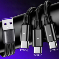 3 in 1 USB C Cable 6A 66W for Huawei P40 Mobile Phones Fast Charging Cable Micro USB Type C Cable For iPhone Samsung POCO F3 F4