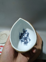 日本回流瓷器古董大正時期海螺型青花墨彩螃蟹紋茶杯公道杯，民國