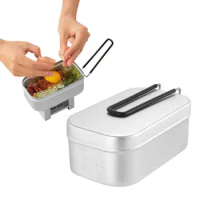 Camping Mess Tins Folding Handle Aluminum Portable Cooking Lunch Box, Portable Cooking Box with Steam Rack and Alcohol Oven