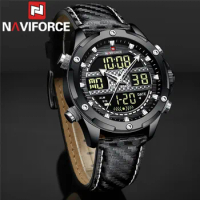 NAVIFORCE Top Brand Luxury Men Watch Quartz Digital Male Clock Military Sport Genuine Leather Waterproof Man Wristwatch 9194