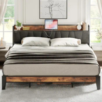 Storage Headboard with Charging Station, Sturdy and Stable, No Noise, No Box Spring, Easy To Assemble, King Size Bed Frame