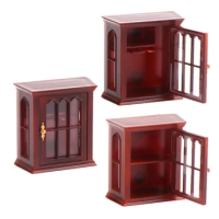 1pc 1:12 Dollhouse Mini Furniture Wooden Wall Mounted Cabinet Hanging Storage Organizer Cupboard Dollhouse Accessories Toy