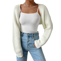 Áo Cardigan Cropped Cho Nữ, Áo Len Dài Tay Dệt Kim Có Gân, Áo Len Bolero