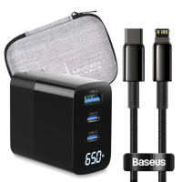 【MYCELL】65W氮化鎵GDK55T 黑色+Baseus鎢金線Type-C to Lightning iphone/ipad充電線100cm