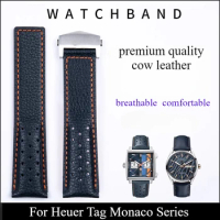 Genuine Leather Watch Strap for Heuer Tag Monaco Gulf Series Heat Dissipation Sweatproof Breathable 