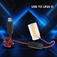 USB 5V2A Dummy Battery Adapter Cord Eliminators Cable Replace 3x LR20 D Batteries for Torches/Digital Thermometers