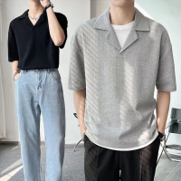 【NEW FORCE】任選-編織華夫格古巴領男襯衫-3色可選(男裝/男上衣/POLO衫/短袖上衣)