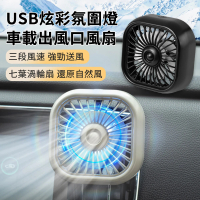 YOLU USB炫彩汽車降溫冷風扇 三段風力車載出風口風扇 車用冷氣風口風扇(空調扇/汽車風扇/車載後座風扇)