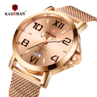KADEMAN Men Watch Top Brand Simple Fashion Date Mesh Belt Quartz Watches Mens Military Waterproof Watches Sports Wristwatch