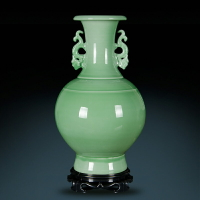 景德鎮陶瓷器花瓶仿古青釉雙耳賞瓶中式古典客廳裝飾品博古架擺件
