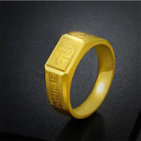 14k Real Gold Open Ring for Mens Bro Father Living Simple Hand Ornament Pure 999 Plate Gold No Fade Jewelry Gifts