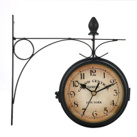 墻鐘歐式鐘表鐵藝墻鐘復古裝飾Double sided wall clock 雙面掛鐘