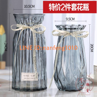 2件套 歐式玻璃花瓶透明彩色水培植物花瓶客廳裝飾擺件插花瓶【不二雜貨】