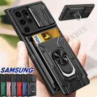 Shockproof Case For Samsung S24 S23 S22 S21 Ultra Plus FE A55 A35 A25 A15 5G Stand Ring Camera Military Grade Card Slot Cover