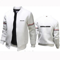 2024 Men's Sea Doo Seadoo Moto Logo Print Long Sleeve Zipper Loose Coat Spring Autumn Popular Quality Stand Collar Flight Jacket