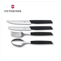 VICTORINOX 瑞士維氏 Swiss Modern 餐具四件組 餐叉+餐匙+蕃茄刀+牛排刀(黑/藍/綠)