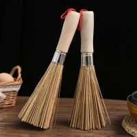 Bamboo Pot Cleaning Scrubber Dish Scrub Brush with Wooden Handle for Home Kitchen Washing Cast Iron Pan Pots Handheld