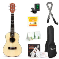Kmise Concert Ukulele Solid Spruce 23 inch kit Ukelele Uke Guitar w/ Strap Tuner String Gig Bag Instruction Booklet for Beginner
