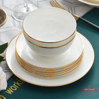 金邊骨瓷餐具套裝10人碗盤輕奢整套餐具家用碗碟套裝歐式酒店餐具
