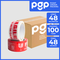 Lakban Fragile Putih / Merah 48mm x 100 Yard | 1 Dus Isi 72 Pcs/Roll | Lakban Murah Berkualitas
