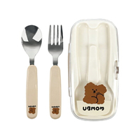 韓國 UBMOM 可可狗不鏽鋼餐具組-附收納盒|兒童餐具|湯匙|叉子|湯叉組