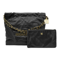 Chanel 22 粒紋牛皮金logo小號肩背包(AS3260-黑)