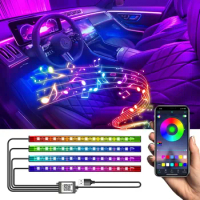 LED Car Interior Ambient Foot Light Strip Neon Lighting Backlight Kit W/ USB Remote App Music Control Auto RGB Decorative Lamps
