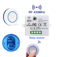 Wireless RF 433MHz Remote Control Switch AC 220V 10A Relay Receiver and Round Button Transmitter for Light Lamp Fan ON/OFF