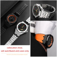 For Casio G-SHOCK GA-2100 2110 Rubber Strap metal stainless steel Case Bezel fluoro rubber High quality watch chain Accessories