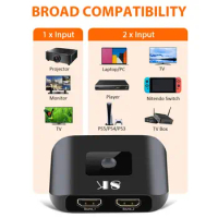 8K HDMI-Compatible Switch 2 Ports Bi-directional 1x2 / 2x1 HDMI-Compatible Switcher Splitter Supports Ultra HD 8K 1080P 3D HDR