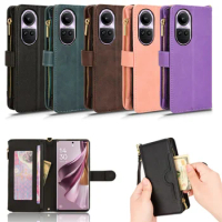 Luxury Zipper Wallet Flip Multi-card slot Leather Case For OPPO Reno 10 Pro / Reno 10 Reno10 5G Magnetic Card Phone Bags Cover