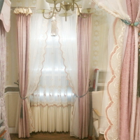 [卡汀]韓式美式簡歐現代豆沙粉色加厚遮光成品客廳臥室窗簾紗簾