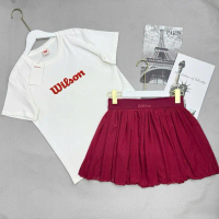 Set Đồ Tennis Wilson – Áo Thun Logo + Chân Váy Tennis Xếp Ly Cao Cấp B1659 Bộ short thể