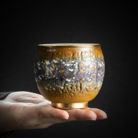 日式手工柴燒杯主人杯爆裂紋茶杯不上釉復古自然落灰杯子玻璃