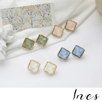 【INES】S925銀針耳環 寶石耳環/韓國設計S925銀針方形鈕扣寶石造型耳環(3色任選)
