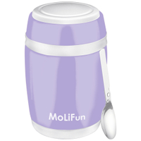 MoliFun魔力坊 不鏽鋼真空保鮮保溫燜燒食物罐480ml-微薰紫(MF0320V)