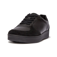 【FitFlop】RALLY LEATHER/SUEDE PANEL SNEAKERS復古繫帶休閒鞋-女(靚黑色)